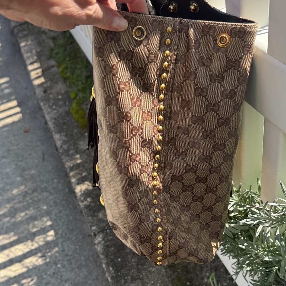 Gucci Babouska Heart Beige Ebony Crystal Canvas Tote Bag EUC - Picture 10 of 15